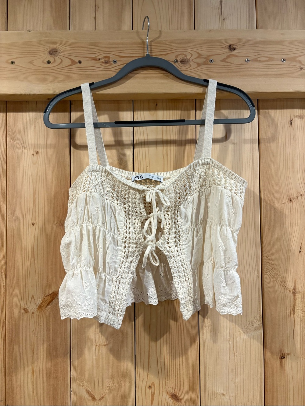Zara Cream Crochet Tie-Front Camisole Top